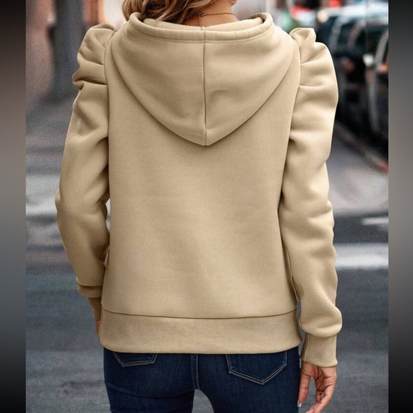 Cozy gigot sleeve drawstring hoodie apricot - Picture 2 of 16